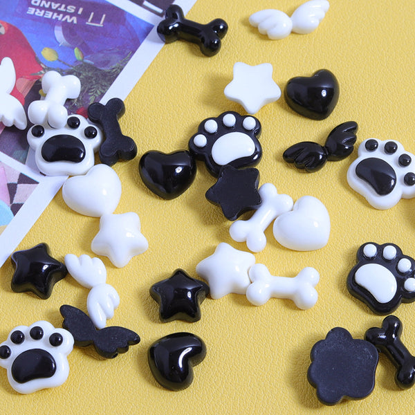 20PCS Mini black & white cat paws charms