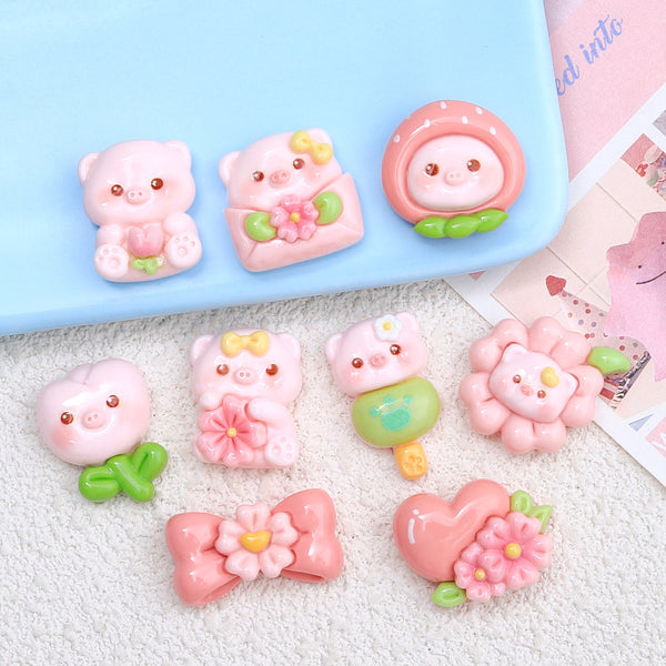 20PCS Cute flower Piglet charms